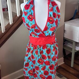 Floral Halter Dress with Red Poppies